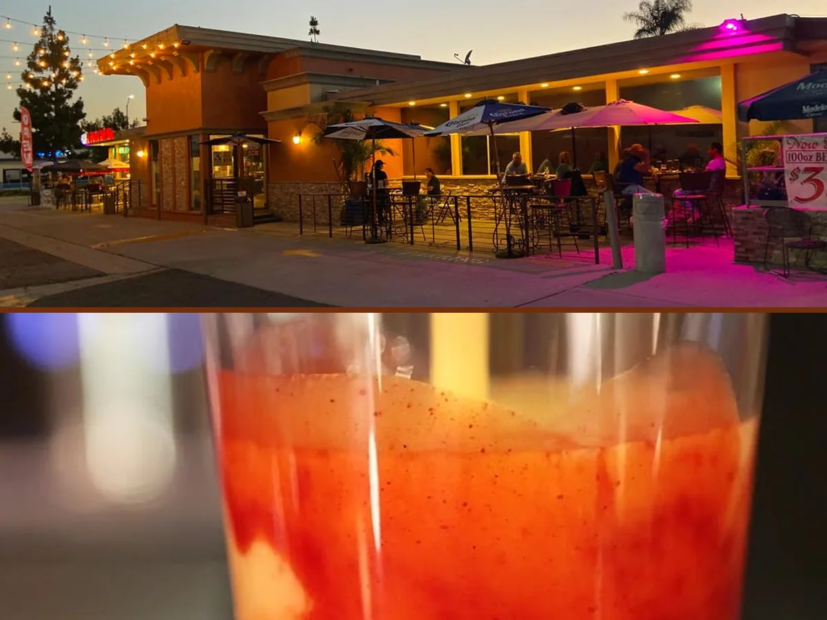 Casual restaurant seating beside a bar.