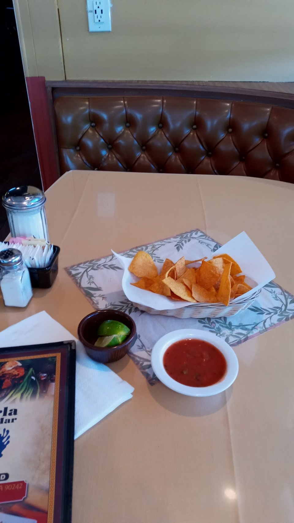 Printed menu for seafood and Mexican dishes.